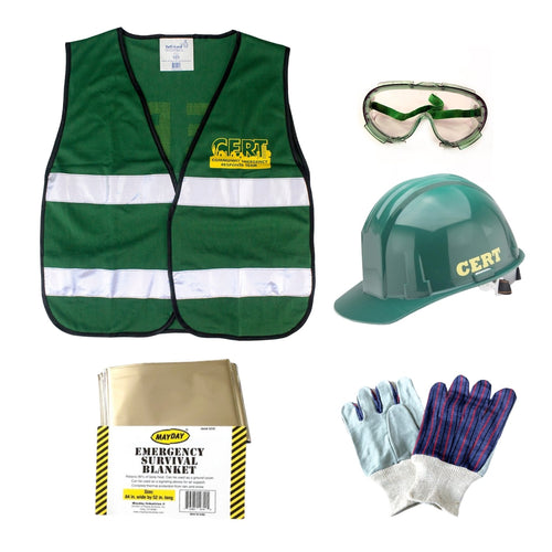 C.E.R.T. Starter Backpack Vest, Goggles, Hard Hat, Survival Blanket, Work Gloves