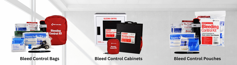 Bleeding control kits for schools, workplaces, and public buildings