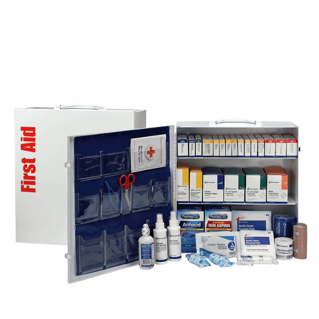 First Step Safety Kit 100 Person ANSI B+ First Aid Cabinet, 676-Piece – Safety Kits Plus