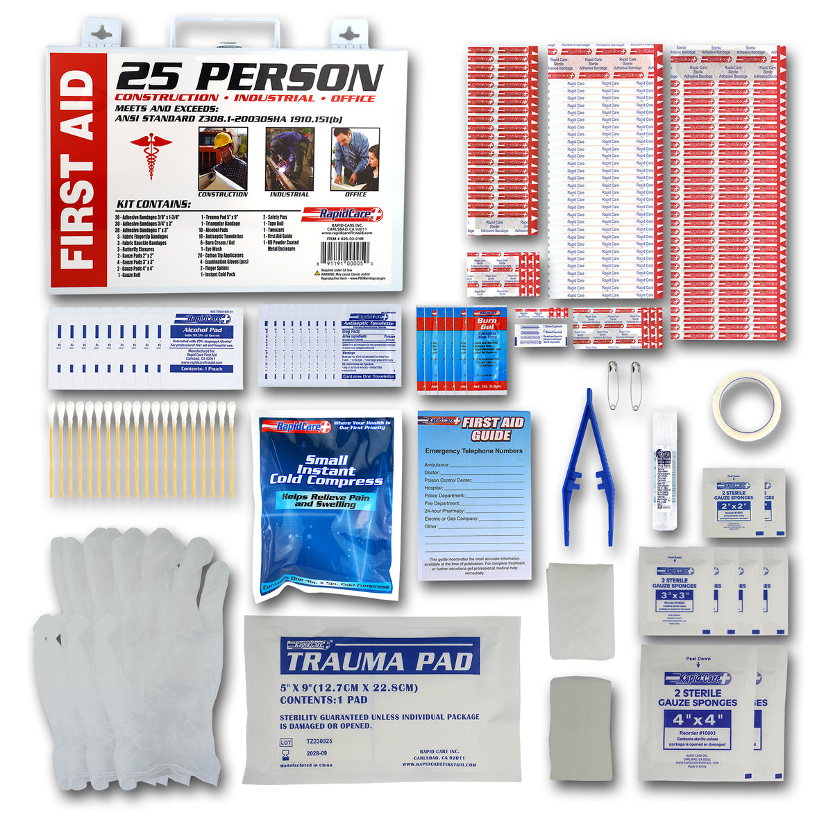 25 Person First Aid Cabinet Contents and Cabinet
