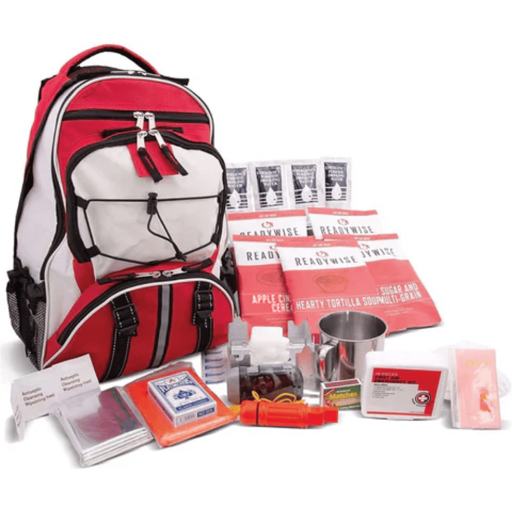 64 Piece Survival Backpack Red with Contents