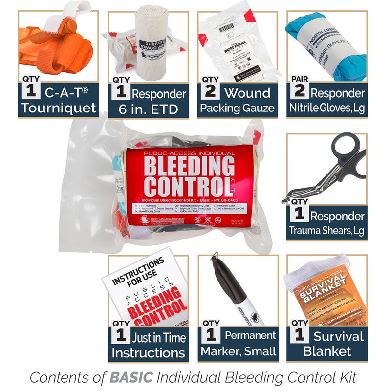 Public Access Bleeding Control Station Wall Case contents laid out