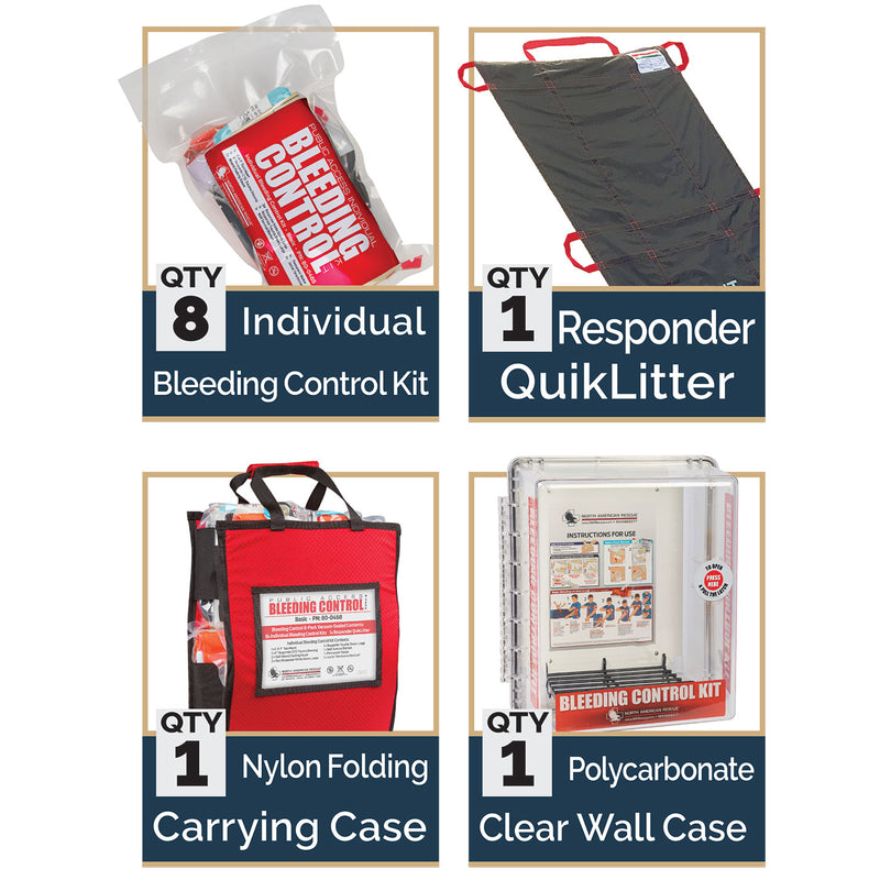 Public Access Bleeding Control Station 8-Pack open showing 8 kits