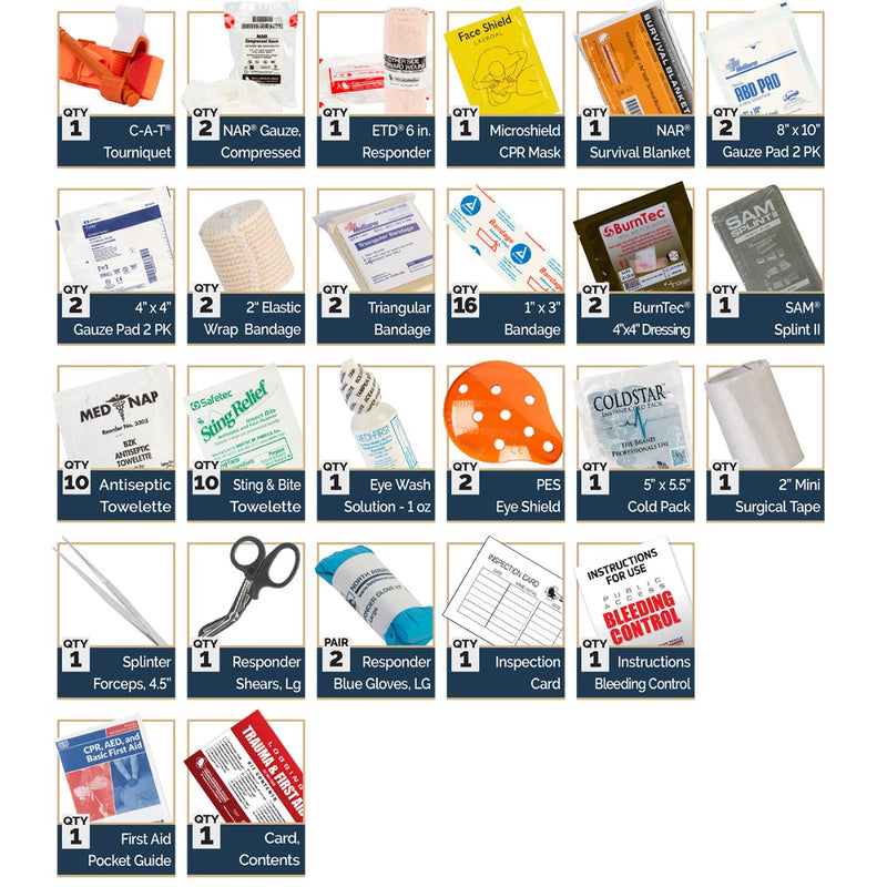 Logging First Aid & Trauma Kit Soft Case contents laid out