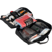 Patrol Vehicle Trauma Kit - Black - with Celox Gauze, open showing trauma contents