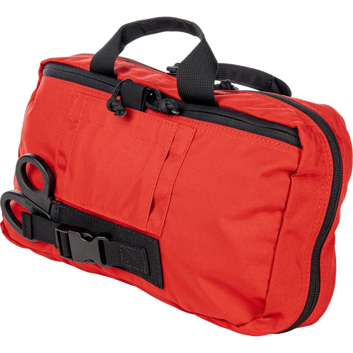 Patrol Vehicle Trauma Kit - Red nylon bag, closed, left side view
