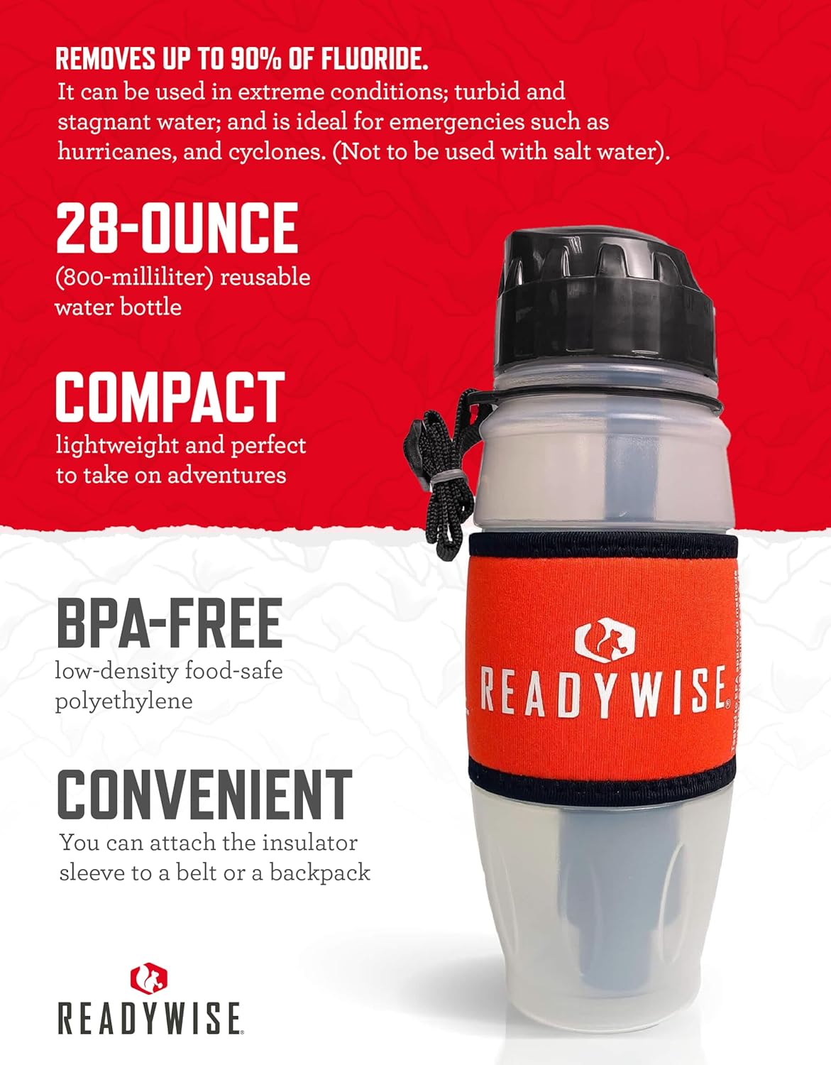 Seychelle water bottle with red insulated sleeve