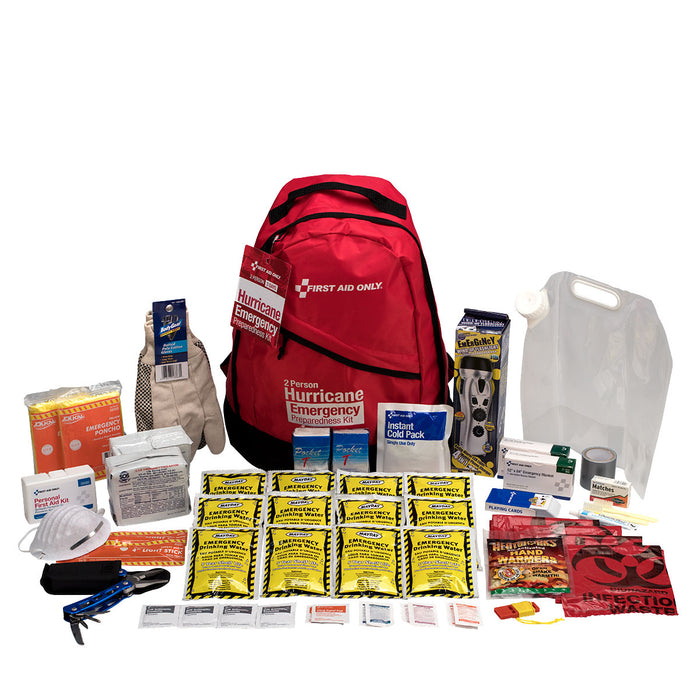 2 Person Hurricane Emergency Backpack, open showing contents