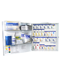 75 Person ANSI A 2 Shelf First Aid Cabinet, open showing organized shelves