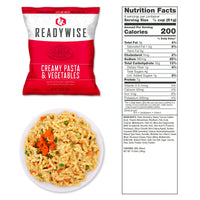 Creamy Pasta and Vegetables pouch with nutrition facts