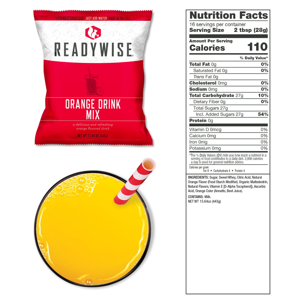 Orange Delight Drink Mix pouch with nutrition facts
