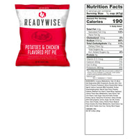 Potatoes and Chicken Flavored Pot Pie pouch with nutrition facts