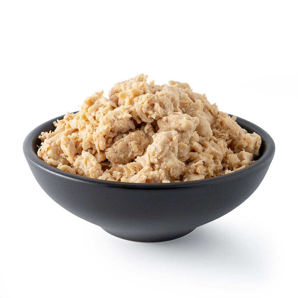 Freeze-dried diced chicken in a bowl