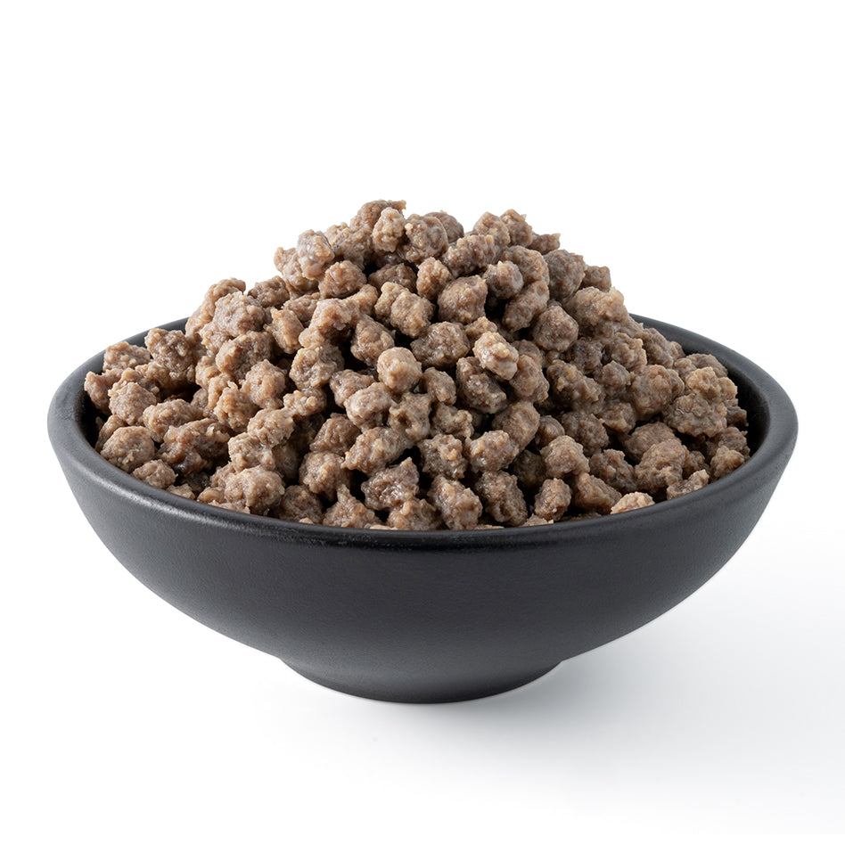 Freeze-dried sausage crumbles in a bowl