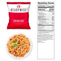 Teriyaki and Rice pouch with nutrition facts
