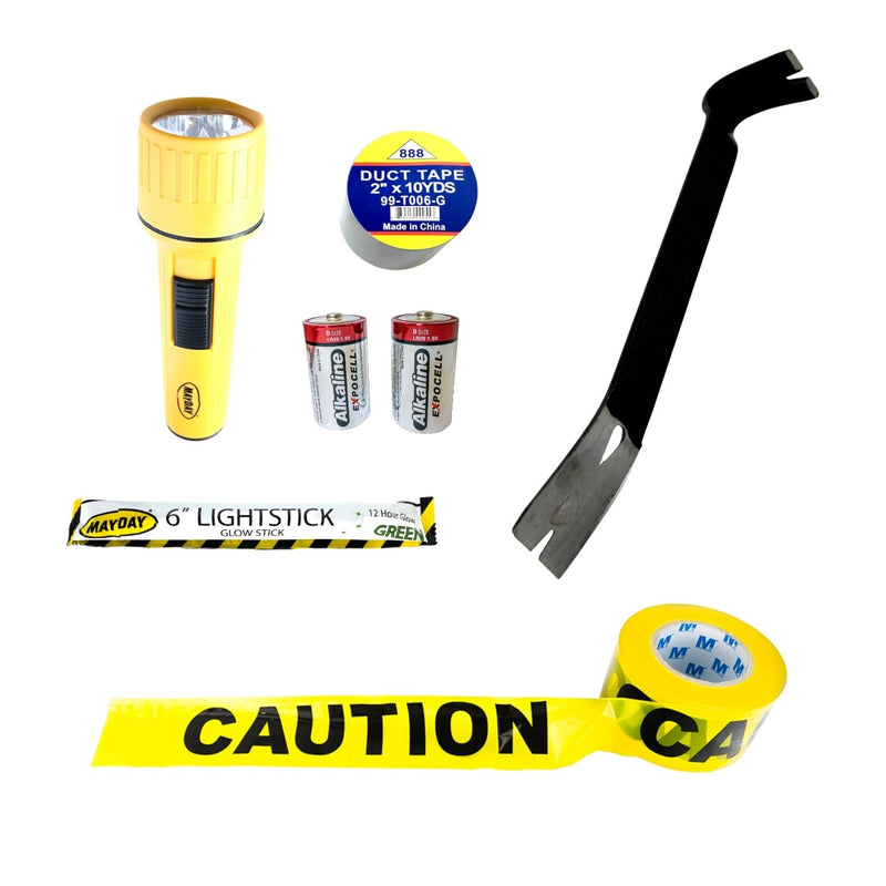 C.E.R.T. Starter Backpack Flashlight + Batteries, Duct Tape, Lightstick, Crowbar + Caution Tape