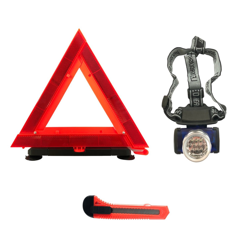 AAA Executive Emergency Roadside Kit Emergency Triangle, Utility Knife + Headlamp