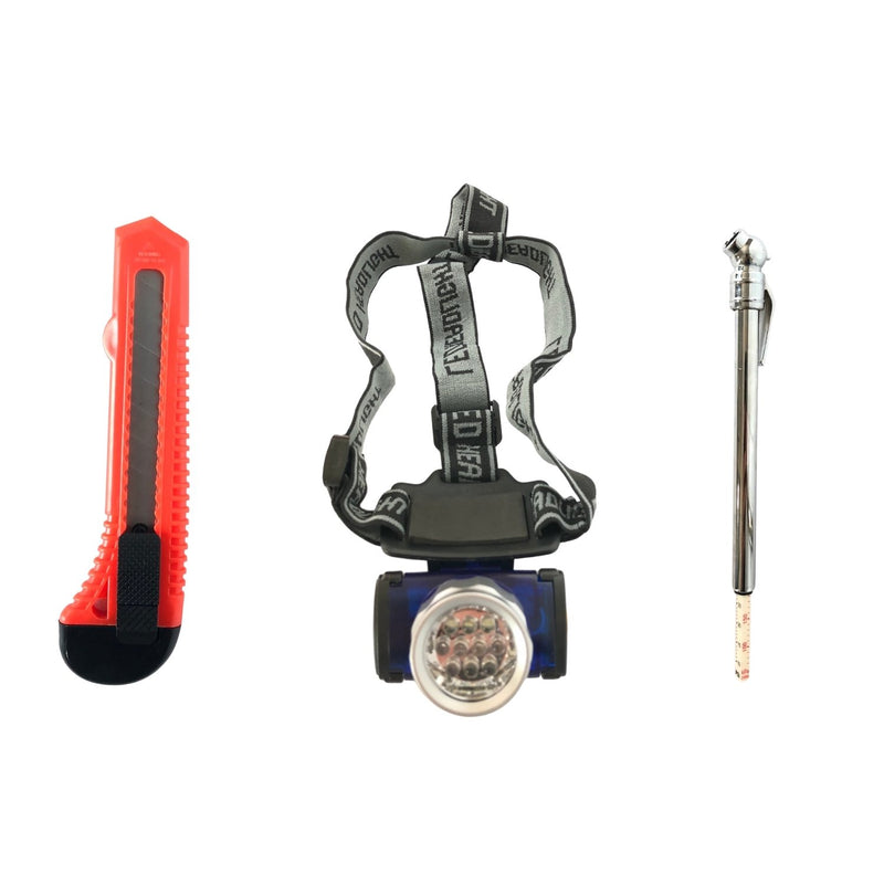 AAA Destination Roadside Emergency Kit Utility Knife, Headlamp + Tire Pressure Gauge