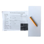 Fill in the blank car accident report and a blank pad of paper with pencil for recording an car accident 
