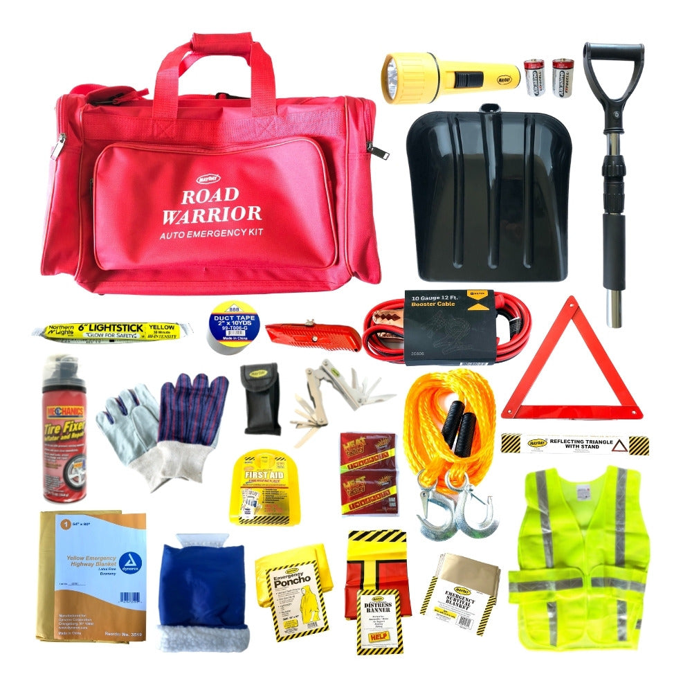Mayday Standard Winter Car emergency kit with snow shovel, yellow reflective vest, emergency blanket, lightsicks,  and more