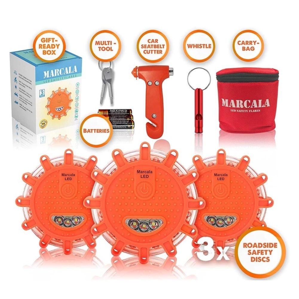 LED Road Flares 3 Pack  Contents