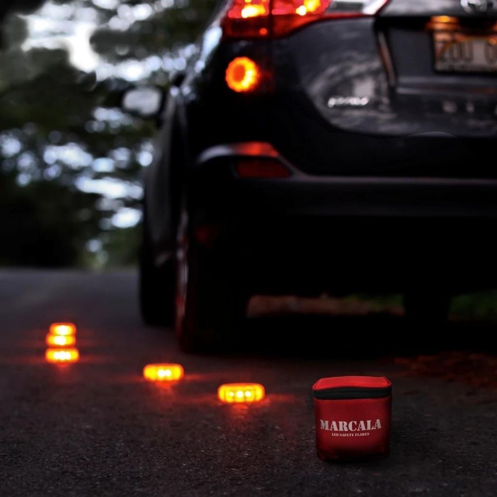 LED Road Flares 12 Pack In Use at Night